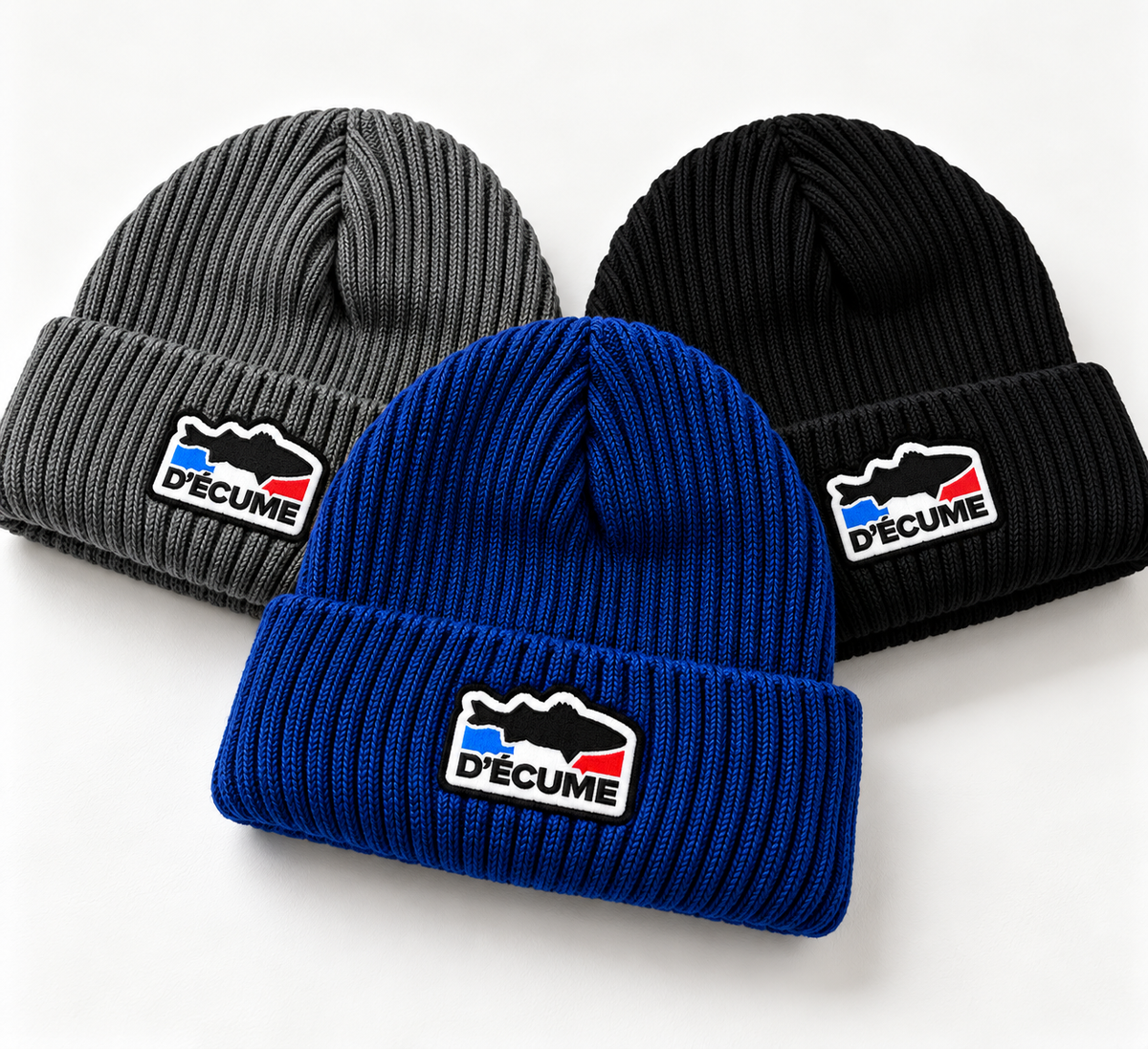 Bonnets Bar d’écume - Pack Trio Bleu Royal, Noir et Gris